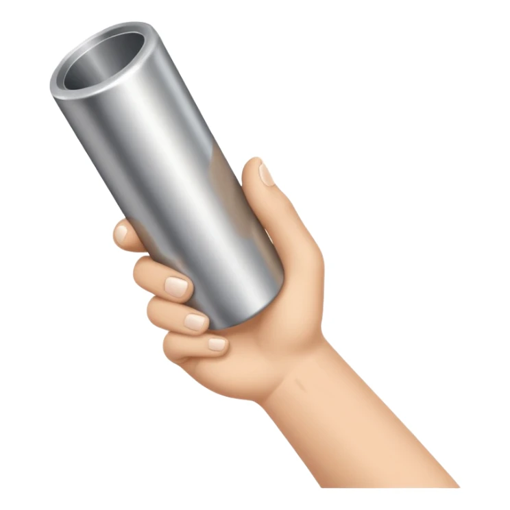 one single beige skin colored hand holding a cylindrical tube sticker