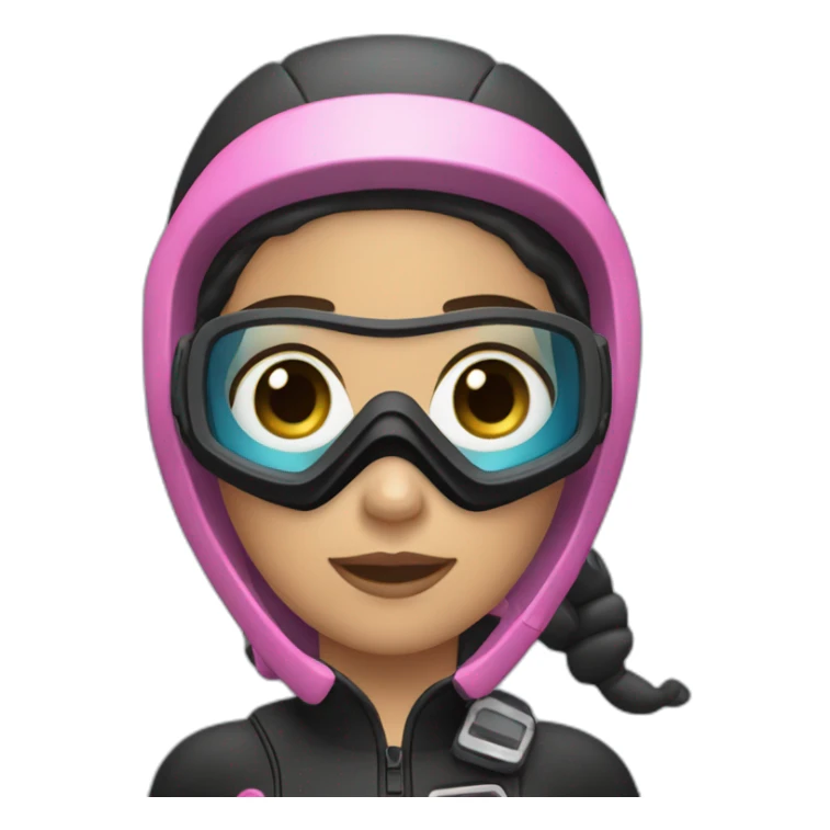 scubadiver woman, with brown and starighthear black suit and Pink dive mask in her blue eyes sticker
