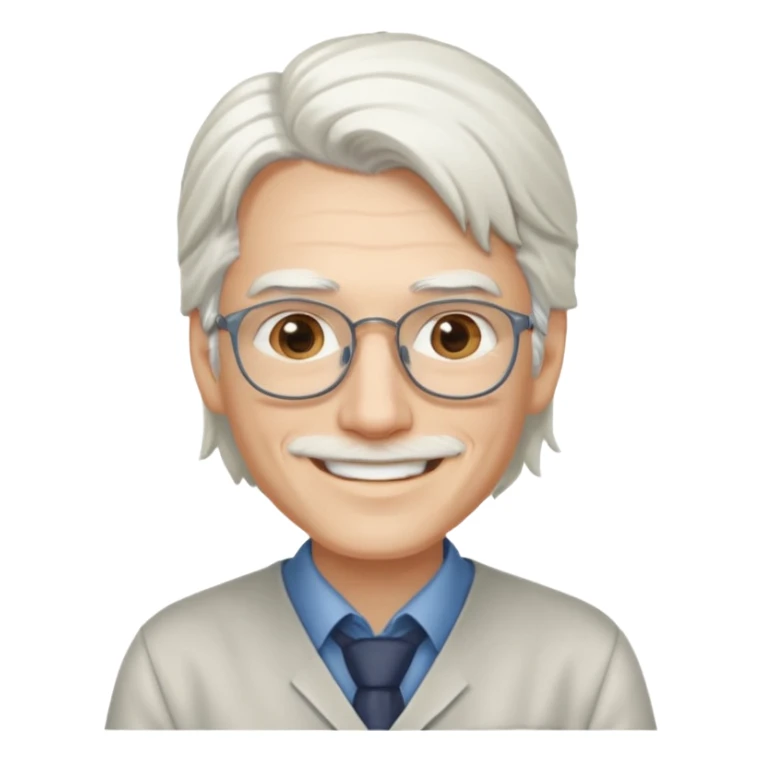 Profesora joven, sonrriente cabello blanco y de pelo largo sin letes con camisa sticker