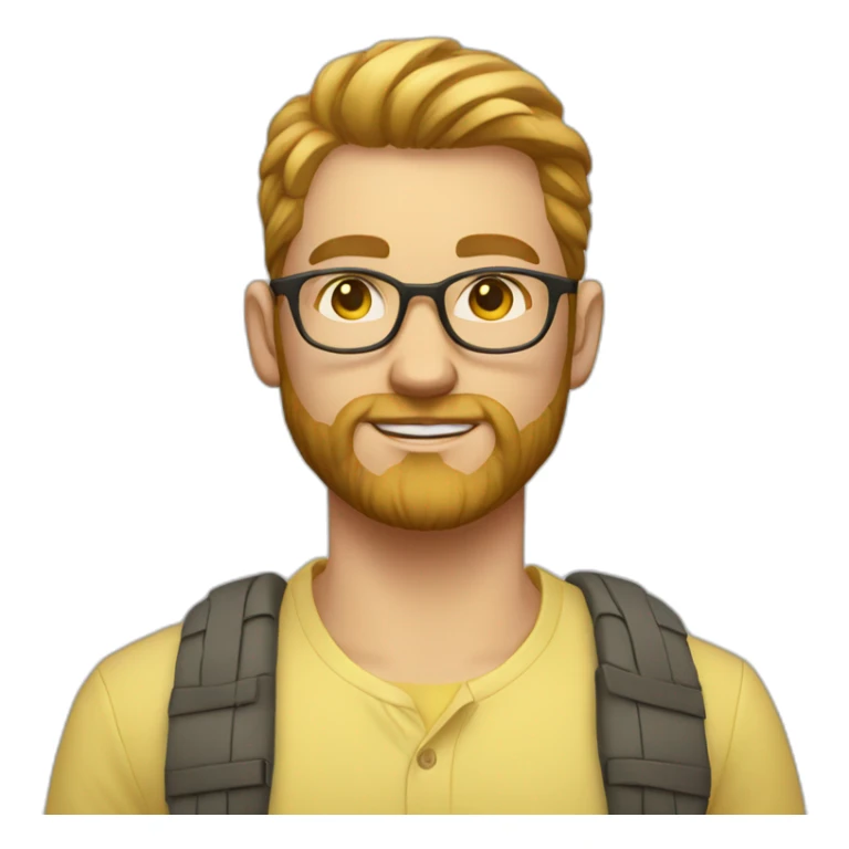 Young white Man, very very slight Full beard, sun yellow, clothes, clear glasses  sticker