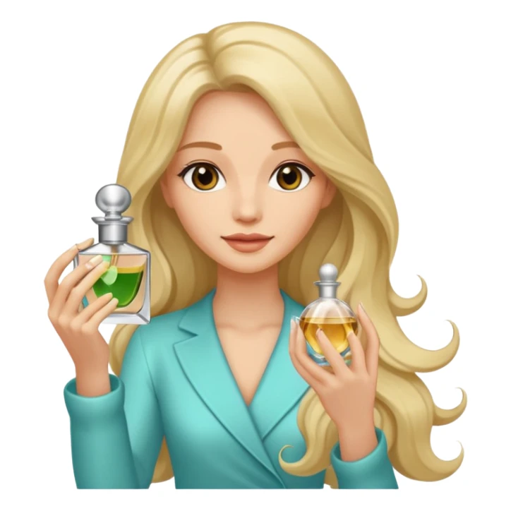 Half body pretty long hair woman holding 1 parfume sticker