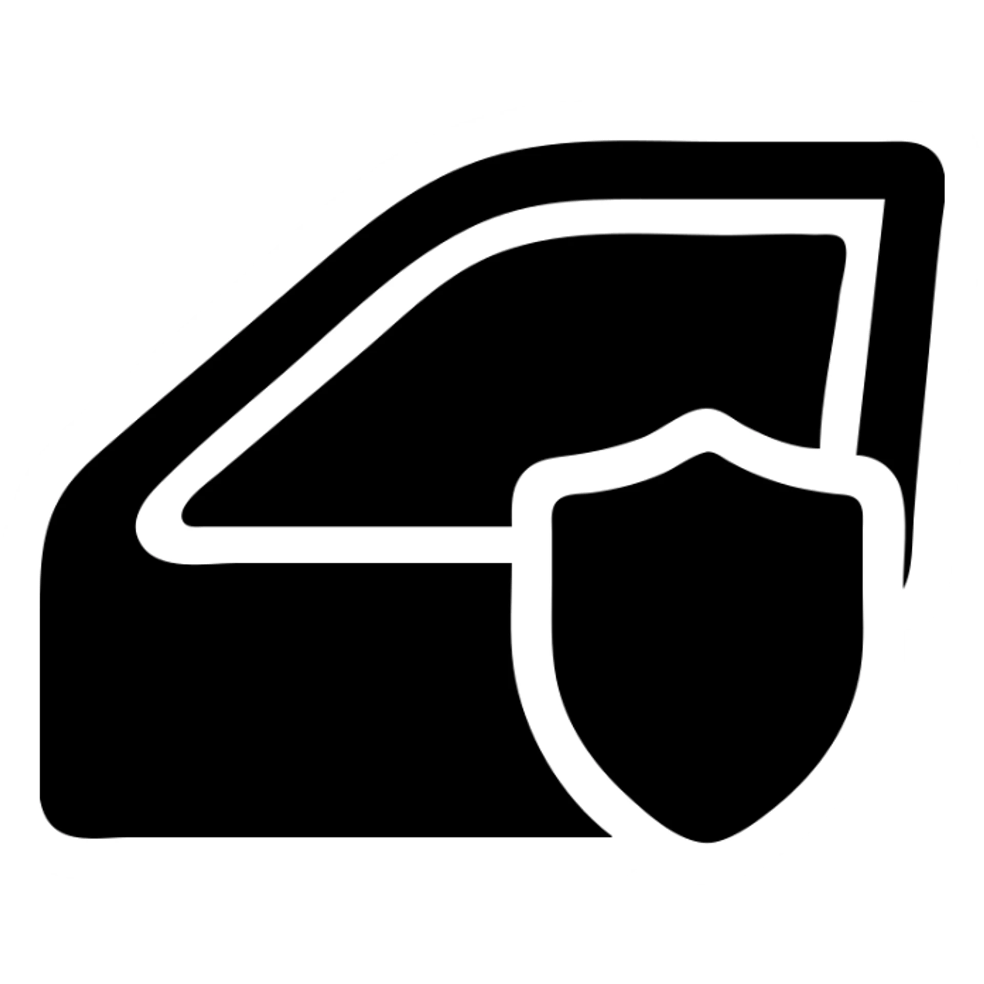 solid icon of luxury car side window, dark black with gray gradient, small shield or blocked sunbeam, subtle shading, minimal and elegant sticker