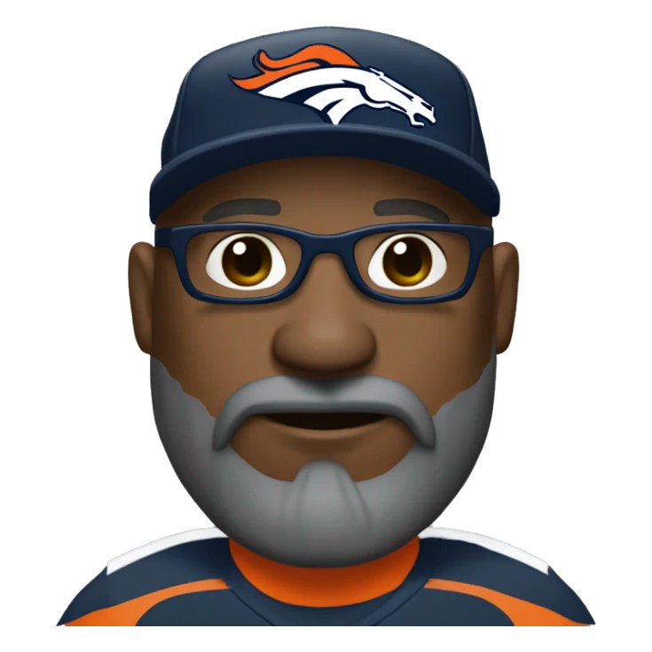 Bald black guy head dark grey long beard wearing Denver broncos cap and Jersey and sunglasses  sticker