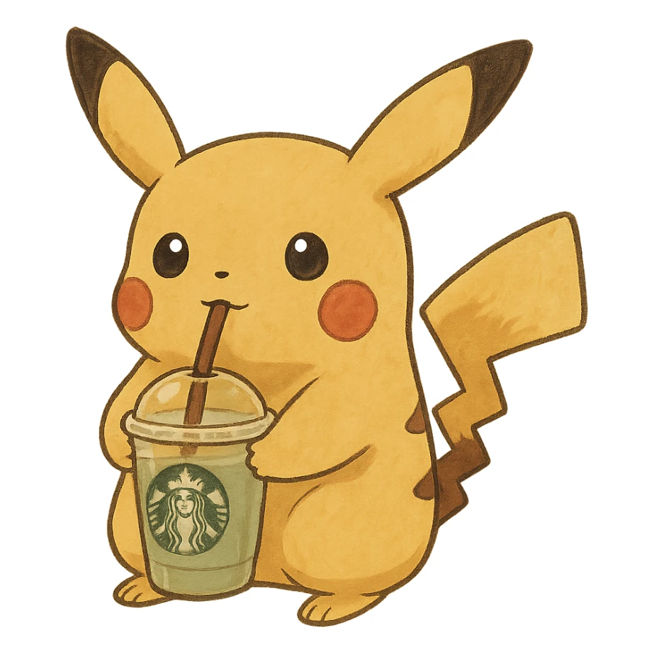 Pikachu drinking Starbucks sticker