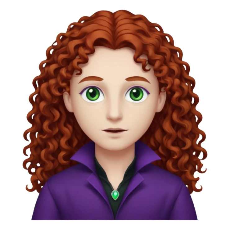 Armand with white skin, green eyes , long auburn curly hair, dark purple outfit sticker