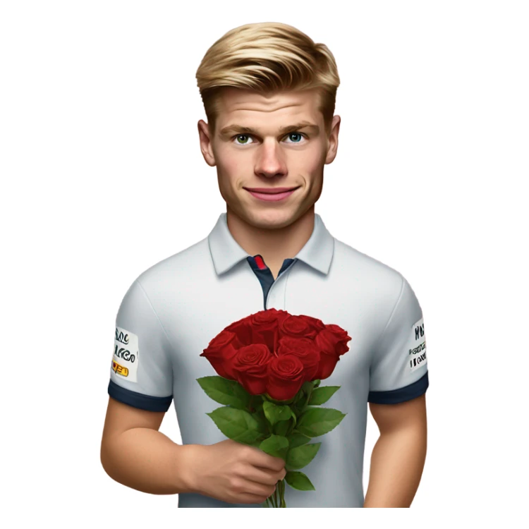 realistic photo of max verstappen holding roses and chocolates sticker