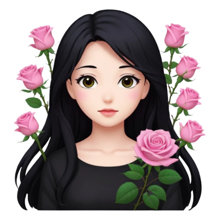 pastel anime woman with pink roses sticker