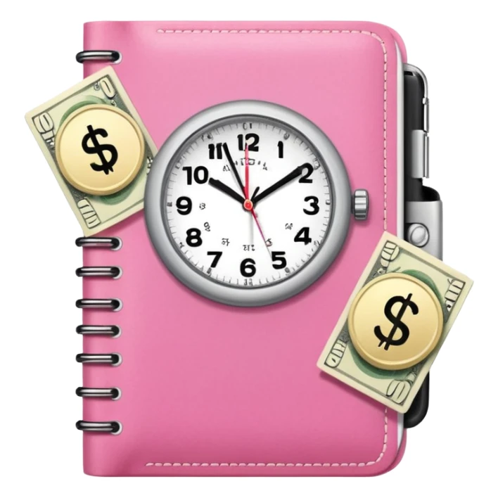 Libreta rosa, reloj femenino blanco y un dolar sticker
