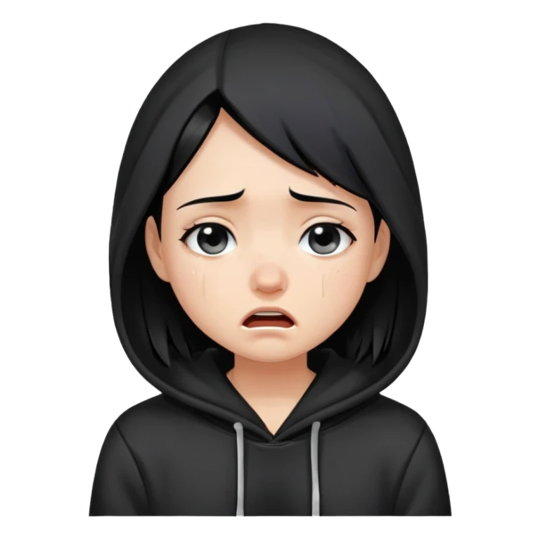 girl with black hair crying wearing a black hoodie sticker
