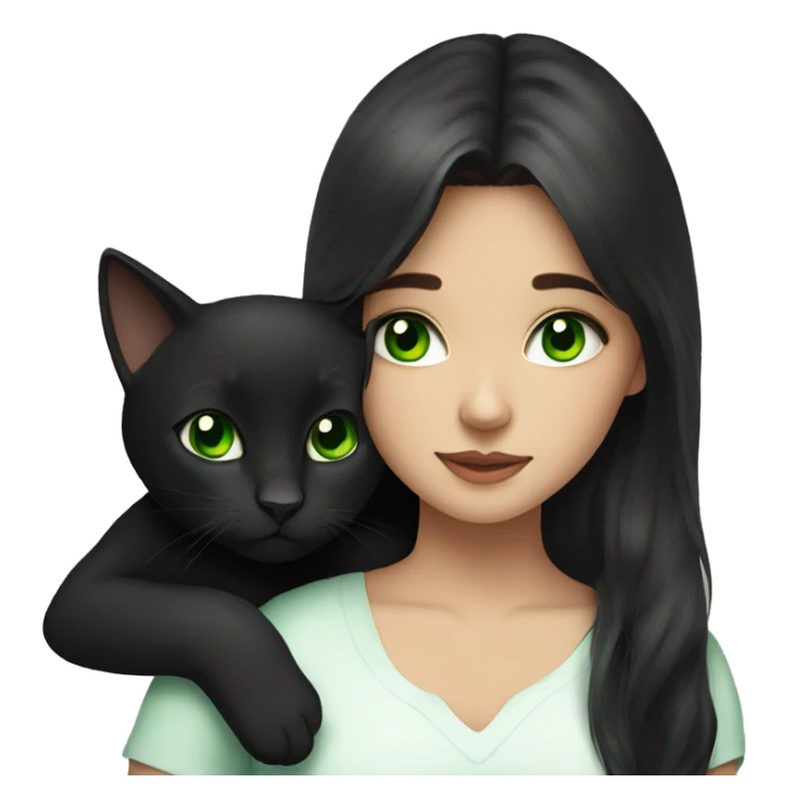Brunette girl with green eyes cuddling black cat sticker