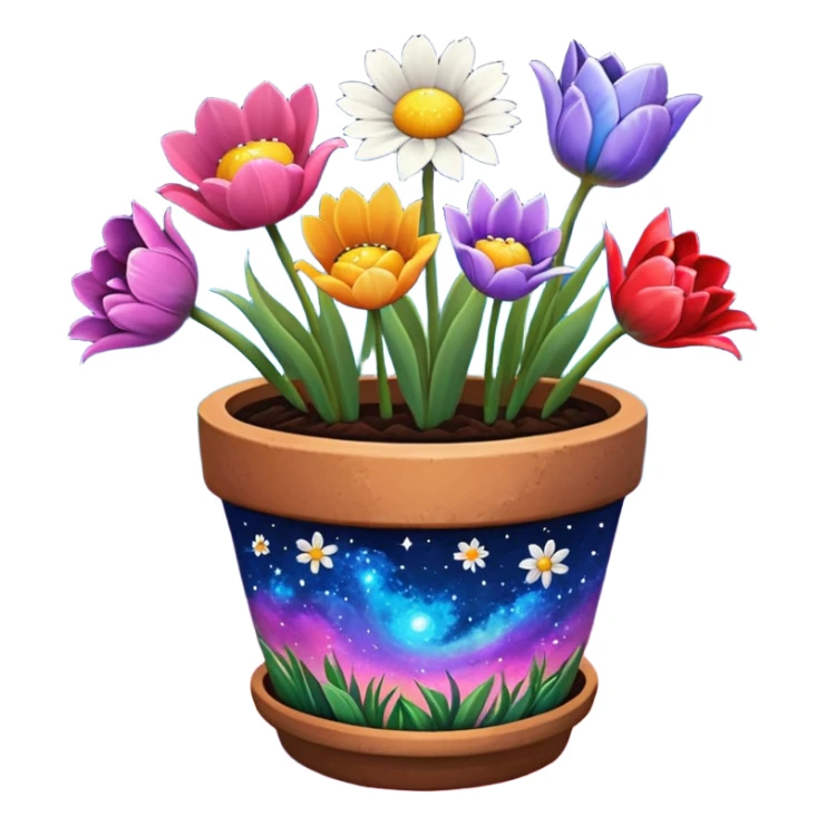Galaxy Painted flower clay pot of Space Petalled Daisies, Nebula Petalled Roses, And Milky Way Petalled Tulips, sticker