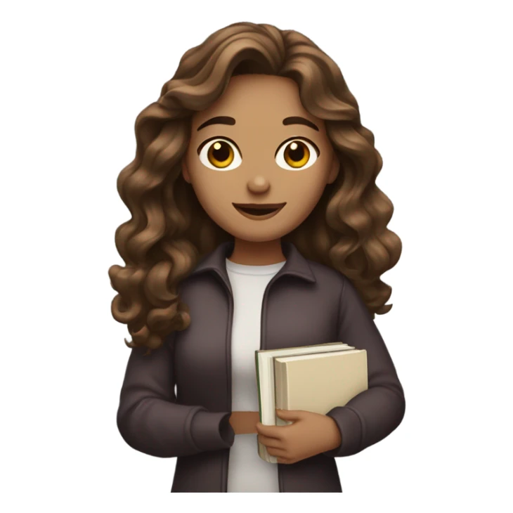 A woman with long wavy brown hair and books sticker
