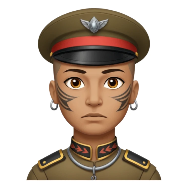 tatooed soldier on neck and face, tribal ancient sticker