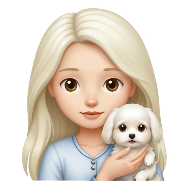 A long-haired girl holding a little white dog sticker
