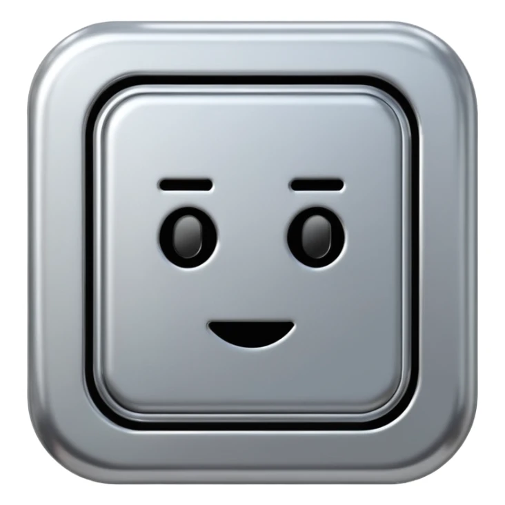 A futuristic microchip emoji made of polished silver chrome, minimal circuit details, smooth metallic surface, soft lighting, iOS emoji style, centered, clean white background sticker