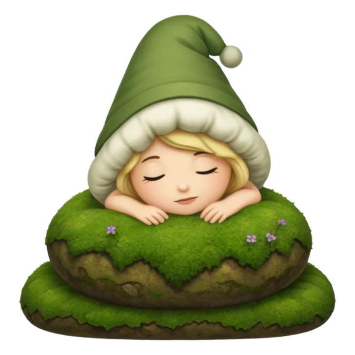 cozy forest character curled up on moss pillow with nightcap sticker