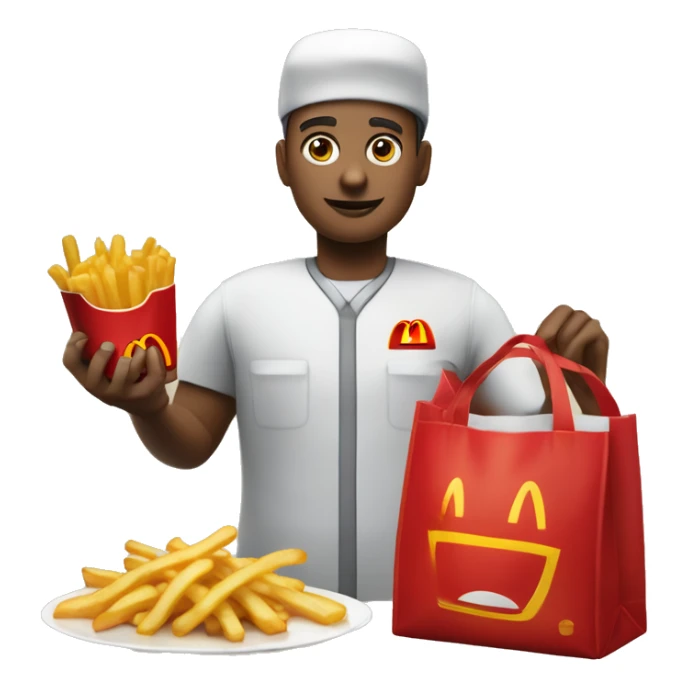 mcdonald’s worker putting fries in mcdonald’s bag sticker