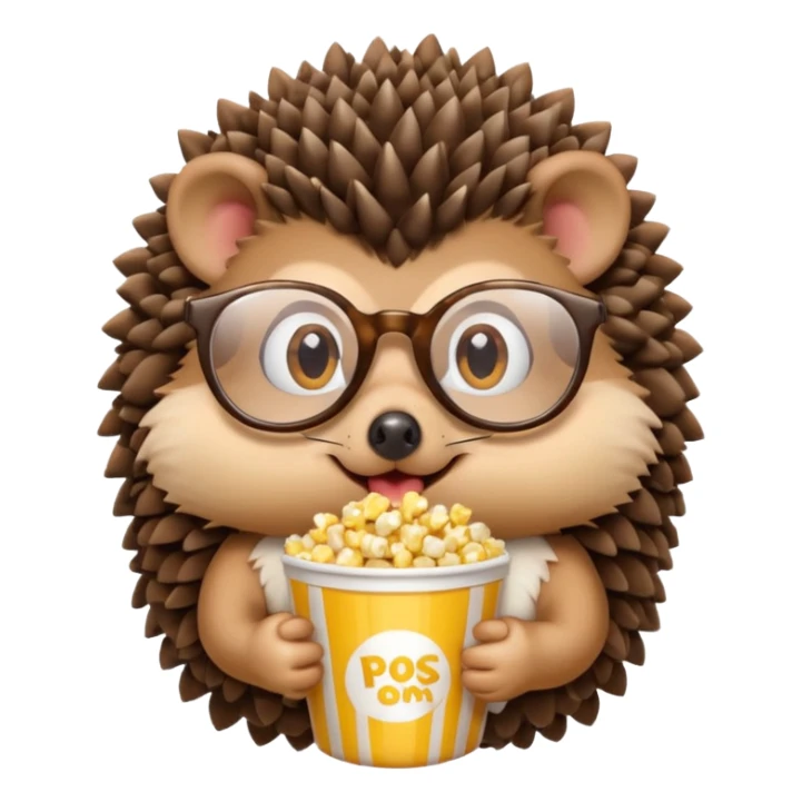 hedgehog with glasses eating popcorn sticker