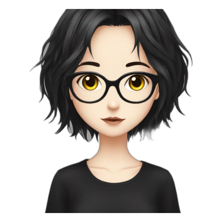 Anime+eyes+goth-girl-dark-hair-with-glasses-black-tshirt sticker