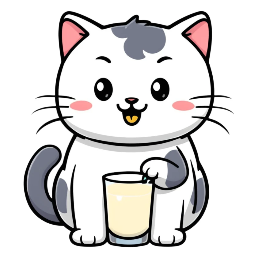 cute cartoon sticker of a cat happily drinking milk sticker