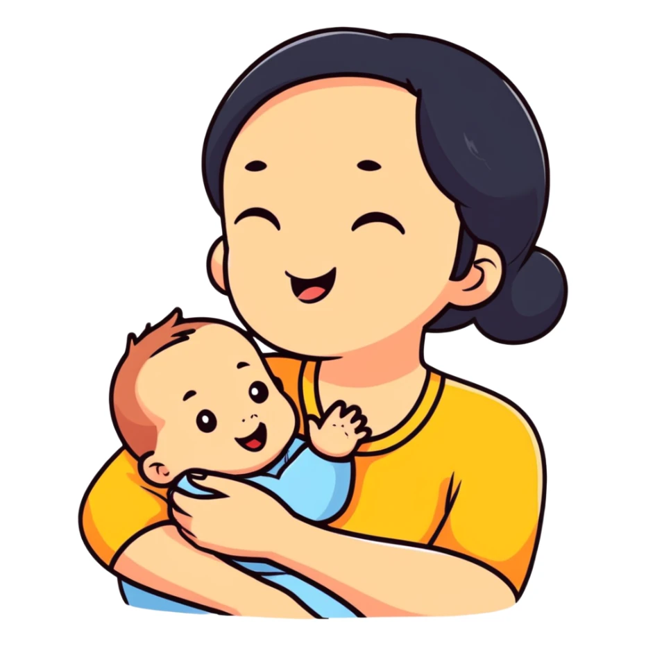 cute baby biting his mother's arm sticker
