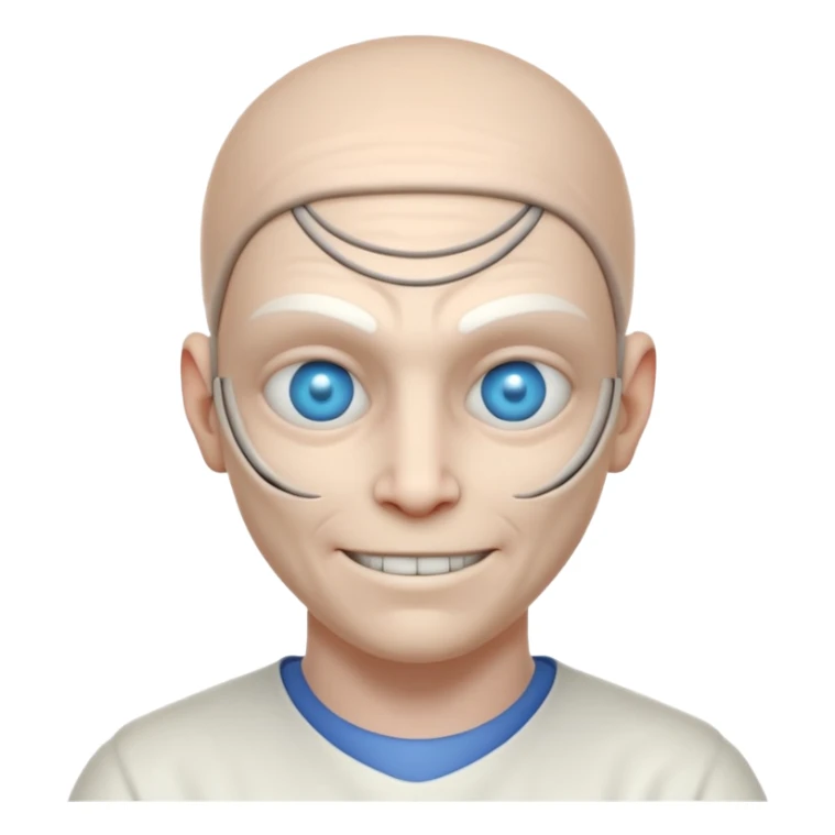 mutant test subject portrait, head and shoulders only, third eye on forehead, pale skin, creepy calm smile, lab experiment style, 3D cartoon, mobile game icon style, clean background, no text, no watermark

 sticker