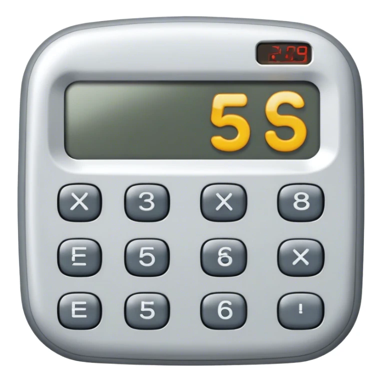 A small digital calculator with sleepy eyes, a dimly lit screen displaying “5+5=??” and a tiny sigh bubble. sticker