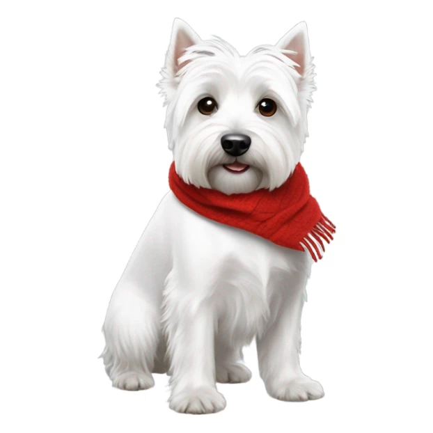 A West Highland White Terrier wearing a red scarf sticker