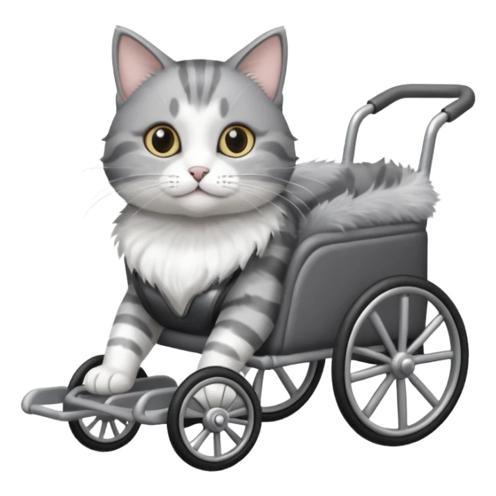 grey and white cat in a cat wheelchair sticker