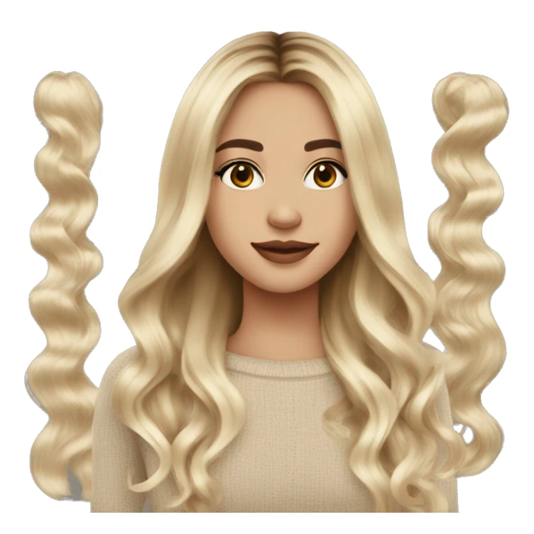 Blonde balayage long hair women beige sweater sticker