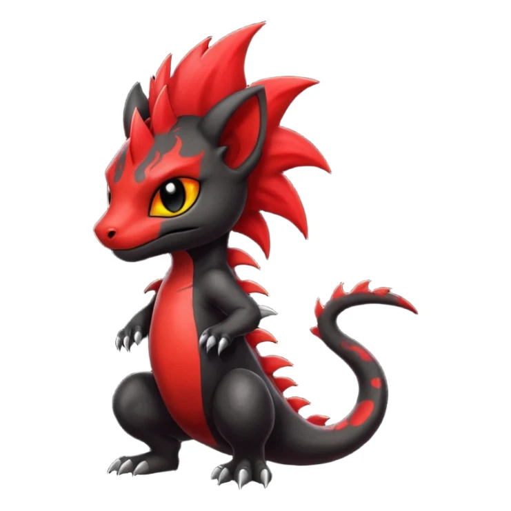 Shiny cool badass Fiery gothic evil black and red salandit-Liten-torracat with a red Mohawk  sticker
