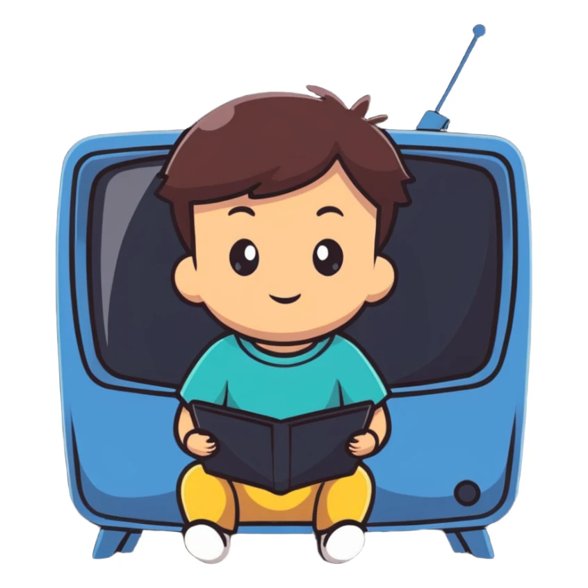 cute child sitting and watching cartoons on TV sticker