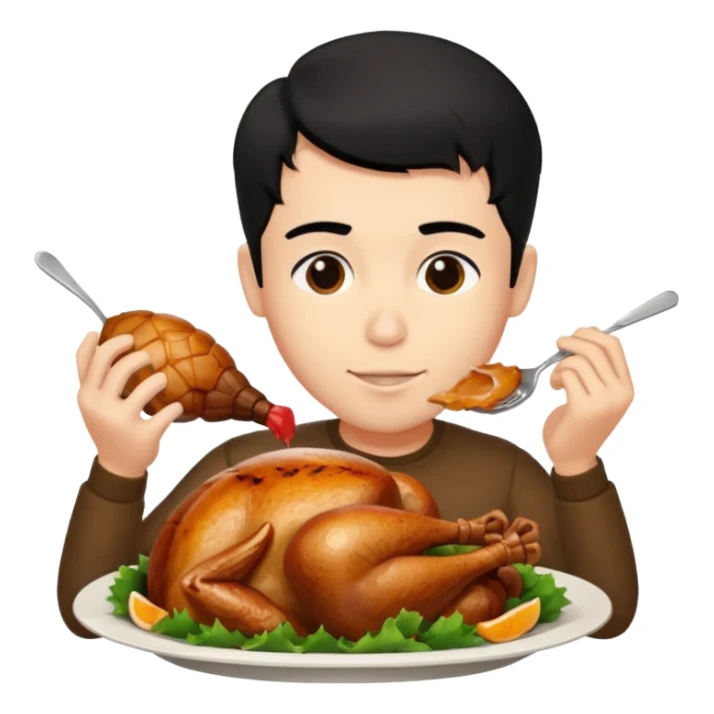 A Fatter man with black hair eating turkey sticker