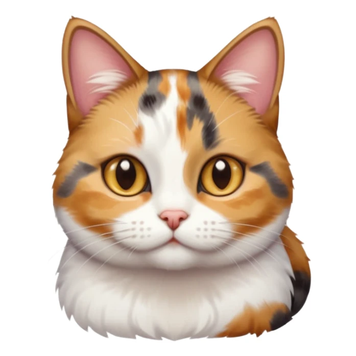 torbie and white cat with small head, hazel eyes, and short but chubby body sticker