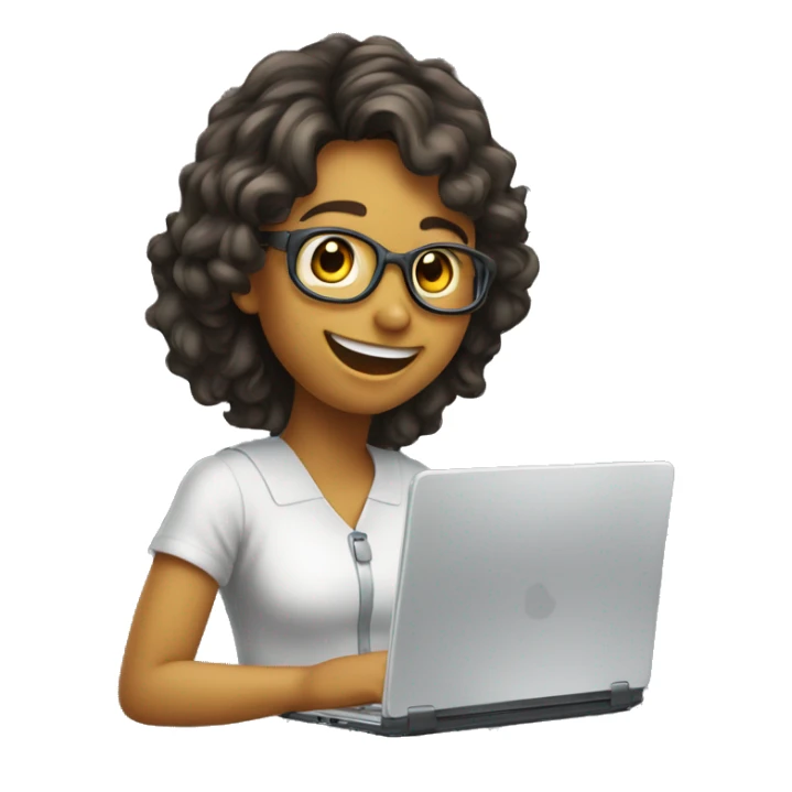 fille chatin souriante qui travaille sur ordinateur sticker