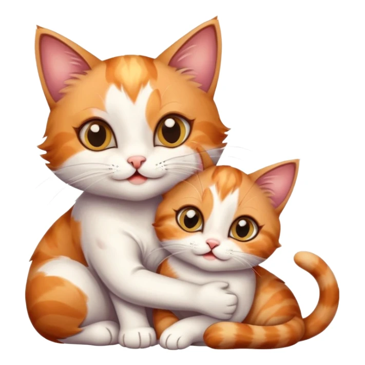 happy mom cat hugging her happy kitten, both cats with big eyes sticker
