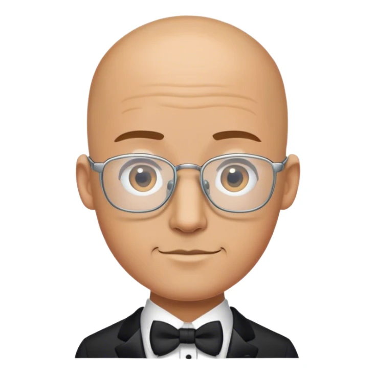bald male groom with small rectangle metal frames glasses sticker