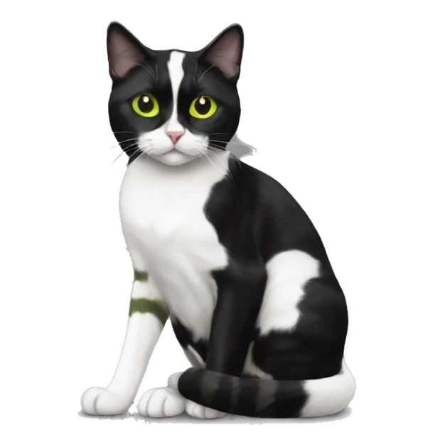 Sweet black and white harlequin patterned tuxedo cat with yellow green eyes sticker