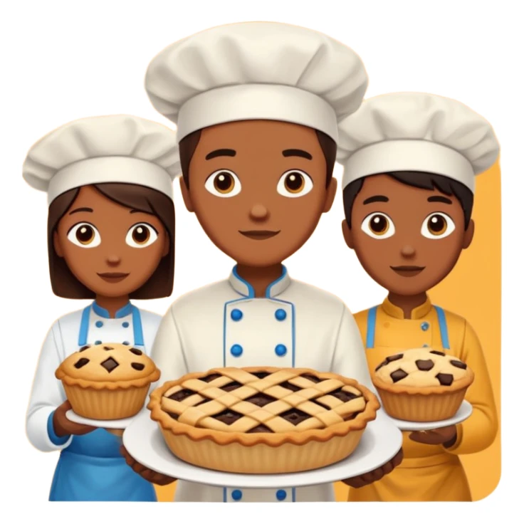 Baking community humanless avatar in vibrant style illustration. Pie, cookie, and muffin warm golden tones, simple shapes, flat design, high contrast. sticker