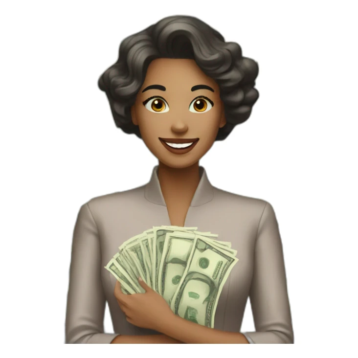 happy rich girl short hair with banknotes sticker