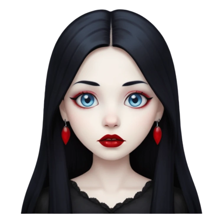 Gothic girl, pale ghost skin, light blue eyes, red round lips and long straight black hair. sticker