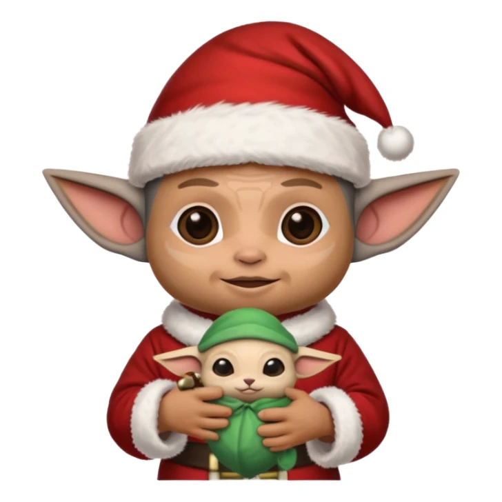 mandalorian holding grogu wearing santa hat sticker