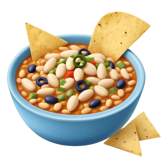 White bean chicken chili with blue chips sticker