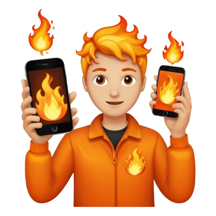 una  fuego que tenga en la mano un telefono sticker