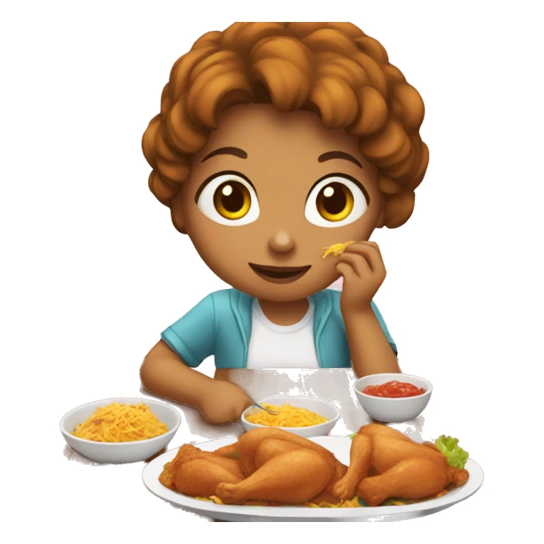Girl eating chicken on the table sticker