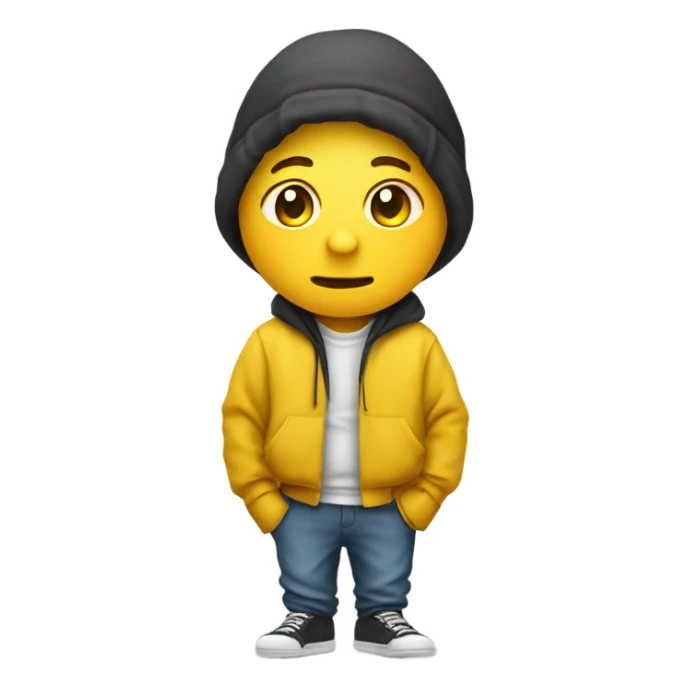 Baggy clothes on a saddy yellow emoji with big lips sticker