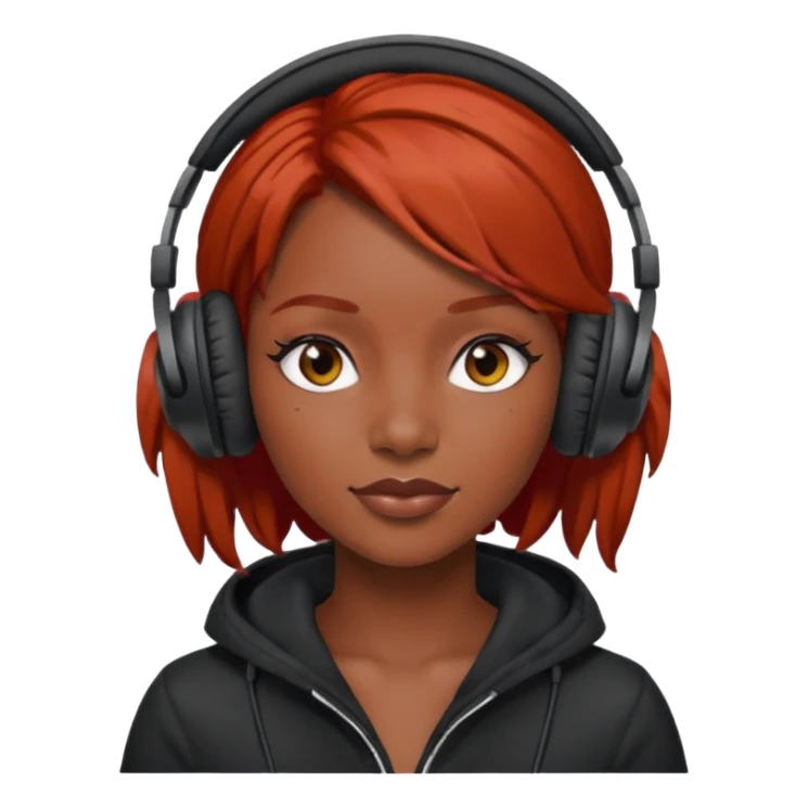 black woman red head with headphone sticker