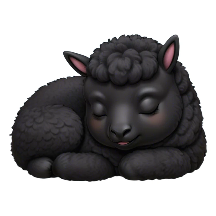 Meme-Worthy Cute Sleeping Black Alpaca Portrait Emoji, Head resting peacefully with a contented smile, showcasing a delightfully sturdy build and a luxuriously soft jet-black fleece, eyes shut in a serene nap, Simplified yet hilariously adorable features, highly detailed, glowing with a soft, drowsy light, high shine, relaxed and utterly lovable, stylized with an air of playful laziness, bright and heartwarming, soft glowing outline, capturing the essence of a comically sleepy alpaca, so meme-worthy it feels like it could instantly become the next viral sensation of adorable slumber! sticker