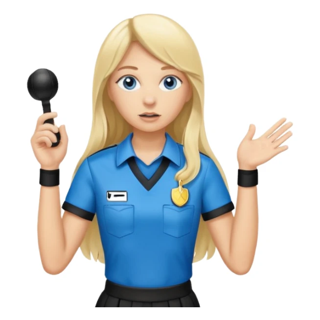 blue eyes blonde girlIN REFEREE UNIFORM STANDING UP LONG HAIR WHISTLE sticker