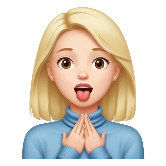 girl with hands around neck with tongue out and looking up sticker